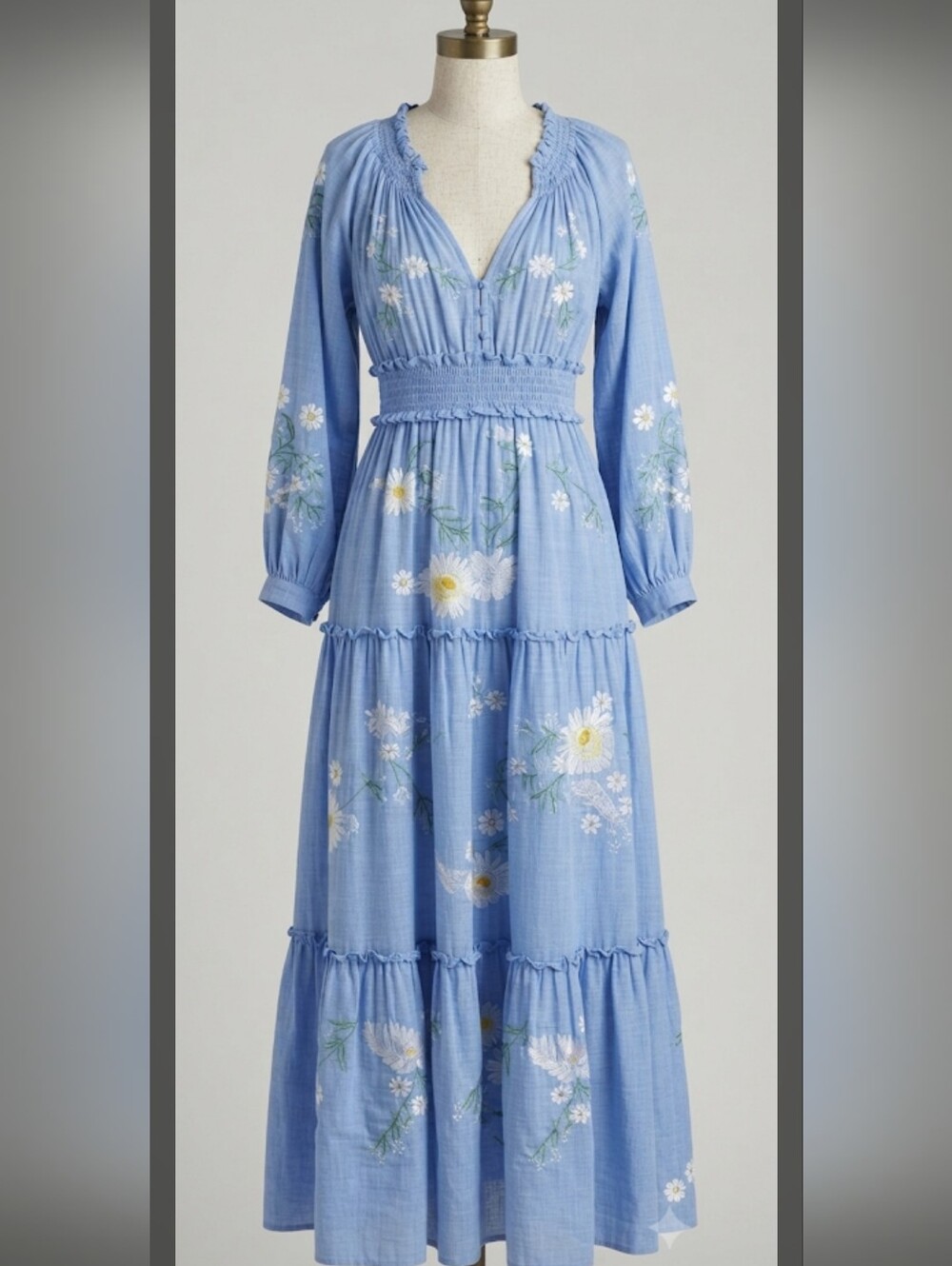Chic Blue Floral Long Sleeve Dress - Picture 16 of 16